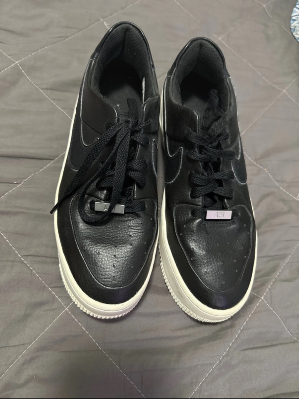 Black Leather Low-Top Sneakers with White Sole